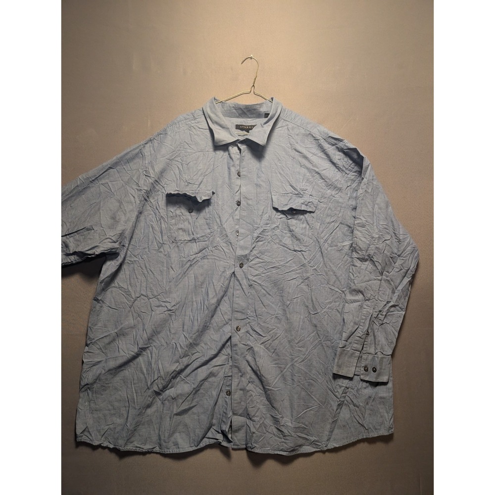 SYNRGY Shirt Mens 4XL Blue Cotton Roll Up Sleeve Flap Pocket Button Up Casual